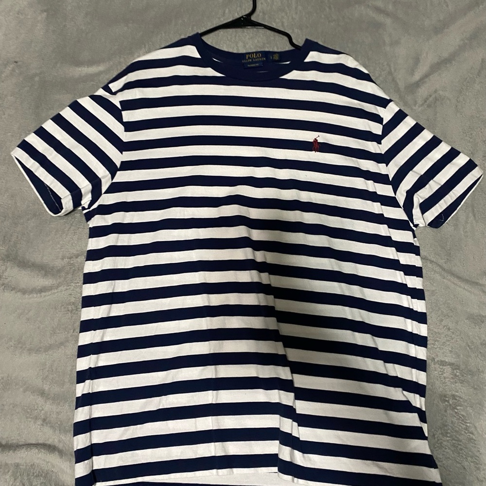 Mens Polo Ralph Lauren Navy Blue/White Stripe Classic Shirt Size Large L
